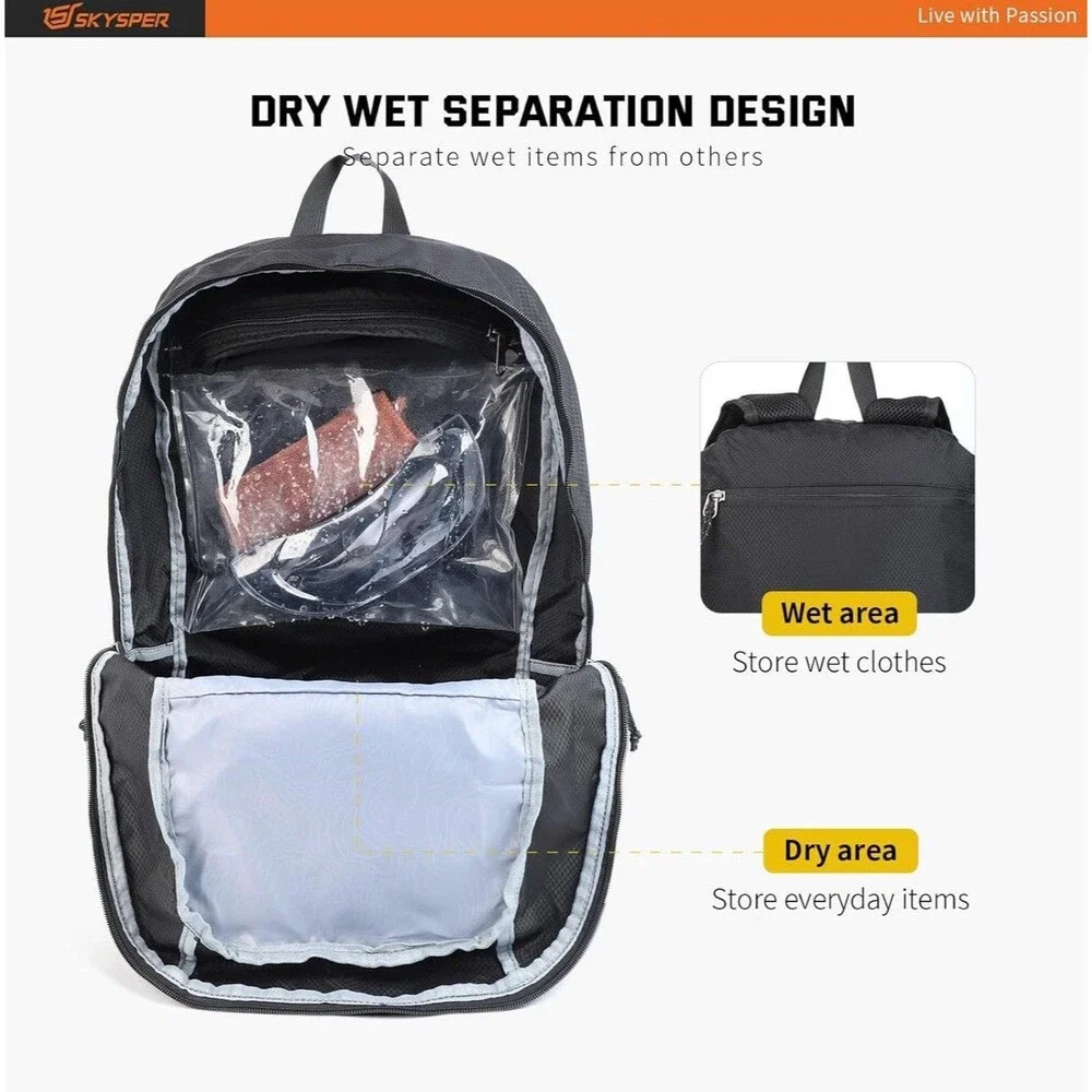 SKYSPER Lightweight Packable Backpack - 30L Hiking Daypack with Wet Pocket Fo...
